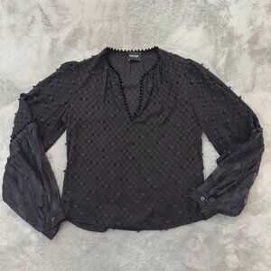 Rachel Comey Waver Jacquard Black Balloon Sleeve Textured Blouse 2 Women's Top